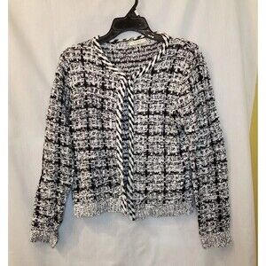 Sioni Sweater Jacket Black White Cardigan Blazer Knit Grandma Rich Sz Small